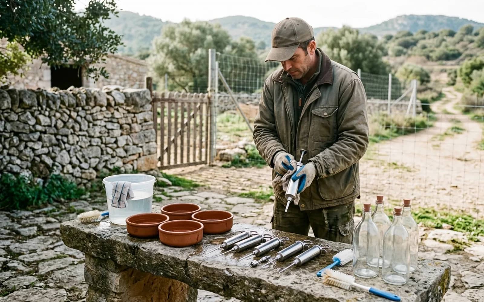 Preparación cuidadosa del bebedero y control sanitario de pretemporada en la granja cinegética
