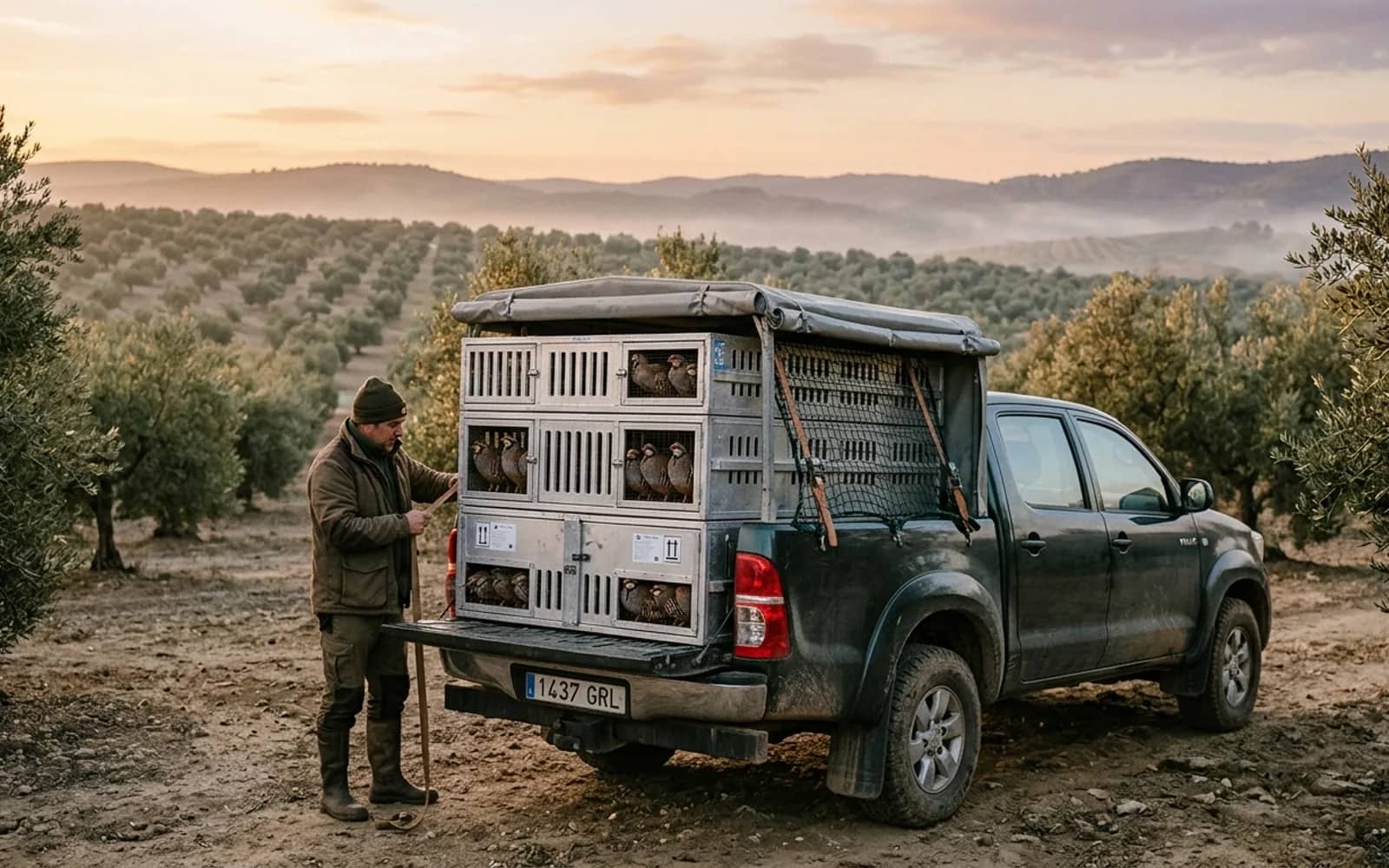 Módulos de transporte ventilados y homologados preparados en el vehículo a primera hora del amanecer